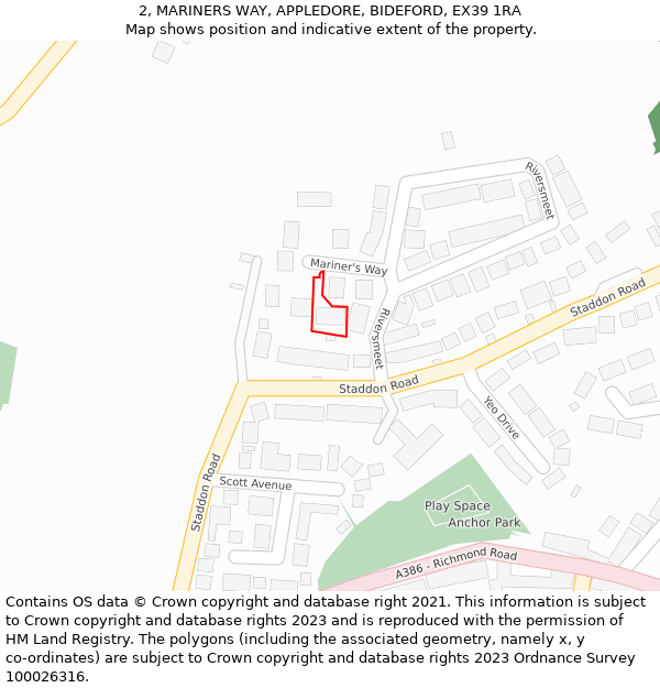 2, MARINERS WAY, APPLEDORE, BIDEFORD, EX39 1RA: Location map and indicative extent of plot