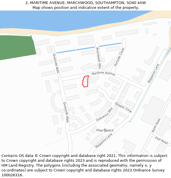 2, MARITIME AVENUE, MARCHWOOD, SOUTHAMPTON, SO40 4AW: Location map and indicative extent of plot