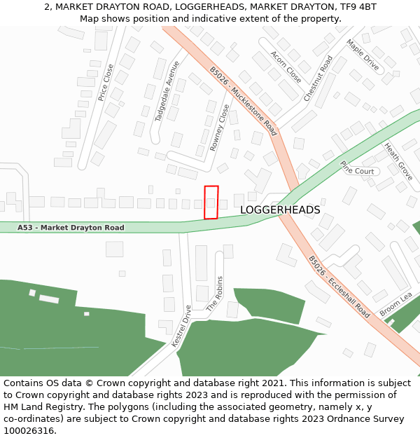 2, MARKET DRAYTON ROAD, LOGGERHEADS, MARKET DRAYTON, TF9 4BT: Location map and indicative extent of plot