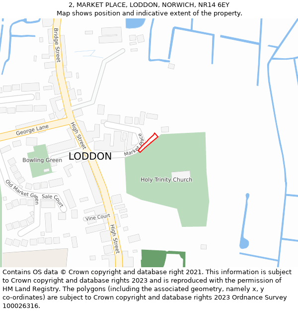 2, MARKET PLACE, LODDON, NORWICH, NR14 6EY: Location map and indicative extent of plot