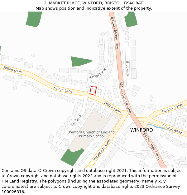 2, MARKET PLACE, WINFORD, BRISTOL, BS40 8AT: Location map and indicative extent of plot