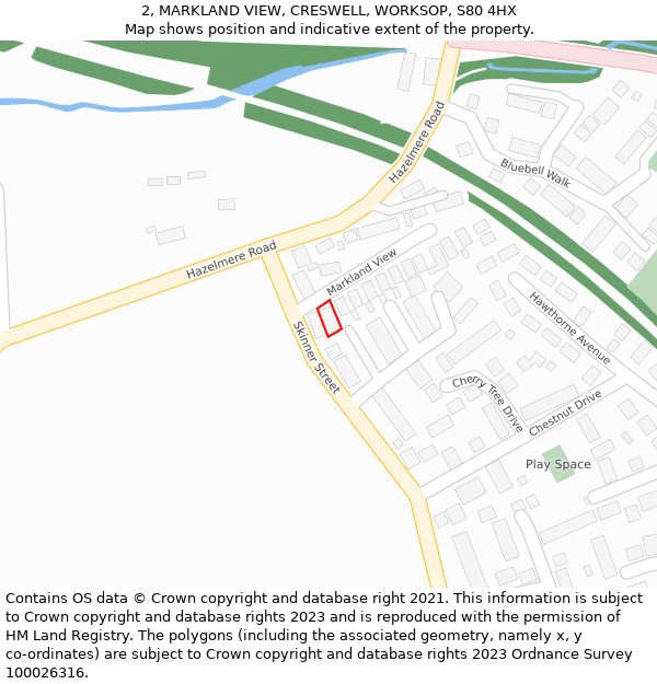 2, MARKLAND VIEW, CRESWELL, WORKSOP, S80 4HX: Location map and indicative extent of plot