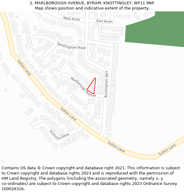 2, MARLBOROUGH AVENUE, BYRAM, KNOTTINGLEY, WF11 9NP: Location map and indicative extent of plot