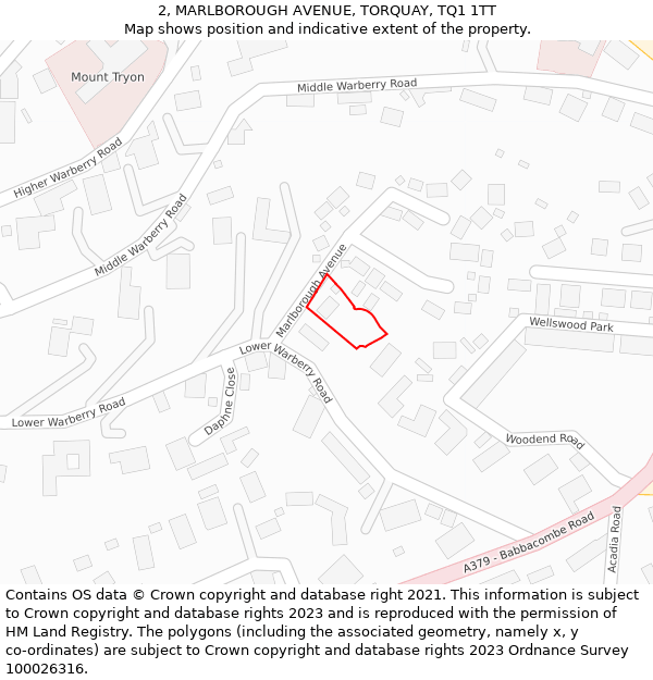 2, MARLBOROUGH AVENUE, TORQUAY, TQ1 1TT: Location map and indicative extent of plot
