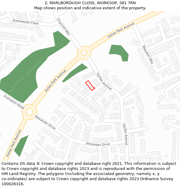 2, MARLBOROUGH CLOSE, WORKSOP, S81 7RN: Location map and indicative extent of plot