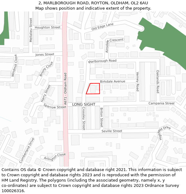 2, MARLBOROUGH ROAD, ROYTON, OLDHAM, OL2 6AU: Location map and indicative extent of plot