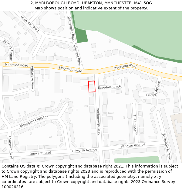 2, MARLBOROUGH ROAD, URMSTON, MANCHESTER, M41 5QG: Location map and indicative extent of plot