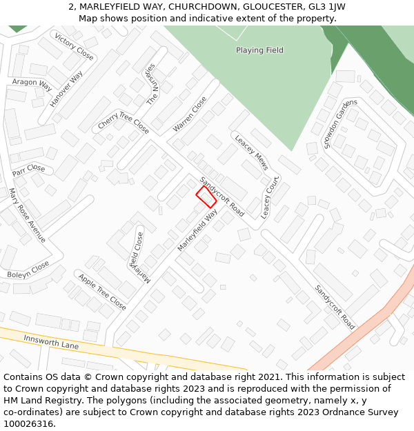 2, MARLEYFIELD WAY, CHURCHDOWN, GLOUCESTER, GL3 1JW: Location map and indicative extent of plot