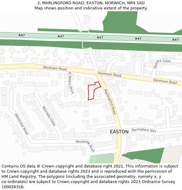 2, MARLINGFORD ROAD, EASTON, NORWICH, NR9 5AD: Location map and indicative extent of plot