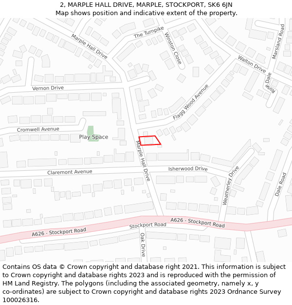 2, MARPLE HALL DRIVE, MARPLE, STOCKPORT, SK6 6JN: Location map and indicative extent of plot