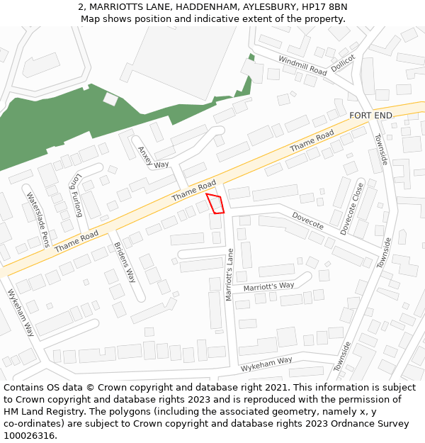 2, MARRIOTTS LANE, HADDENHAM, AYLESBURY, HP17 8BN: Location map and indicative extent of plot