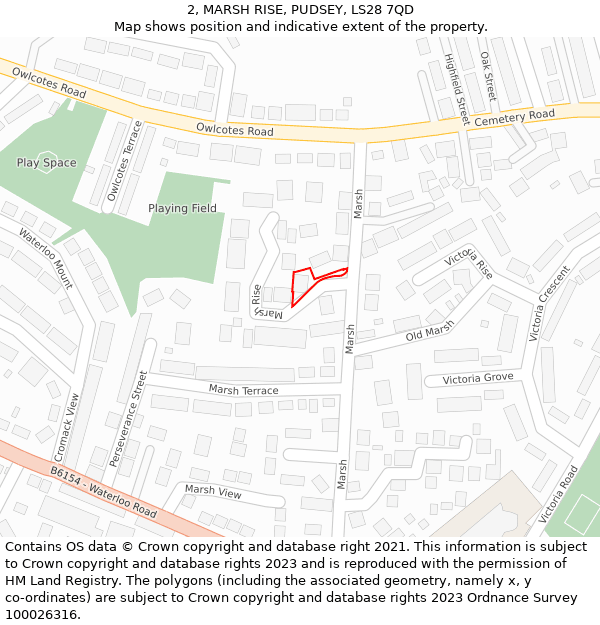 2, MARSH RISE, PUDSEY, LS28 7QD: Location map and indicative extent of plot