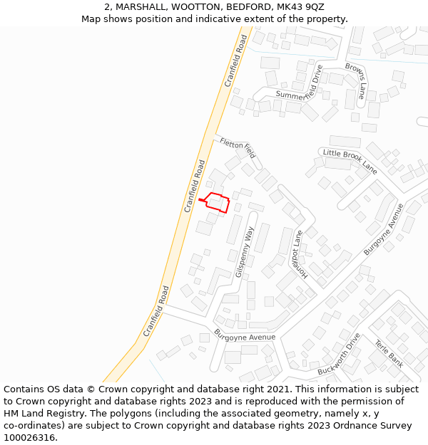 2, MARSHALL, WOOTTON, BEDFORD, MK43 9QZ: Location map and indicative extent of plot