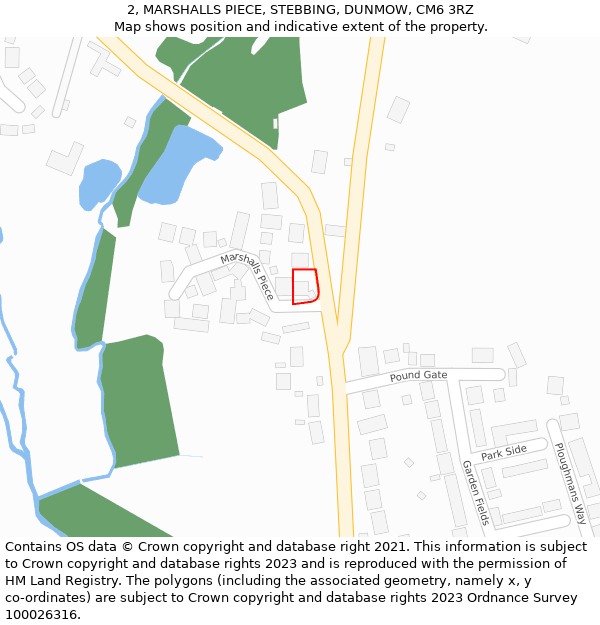 2, MARSHALLS PIECE, STEBBING, DUNMOW, CM6 3RZ: Location map and indicative extent of plot