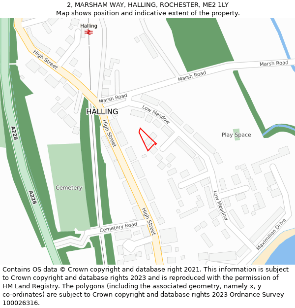 2, MARSHAM WAY, HALLING, ROCHESTER, ME2 1LY: Location map and indicative extent of plot