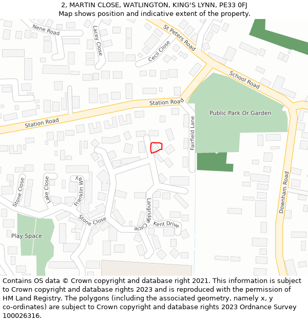 2, MARTIN CLOSE, WATLINGTON, KING'S LYNN, PE33 0FJ: Location map and indicative extent of plot