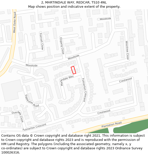 2, MARTINDALE WAY, REDCAR, TS10 4NL: Location map and indicative extent of plot