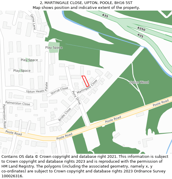 2, MARTINGALE CLOSE, UPTON, POOLE, BH16 5ST: Location map and indicative extent of plot