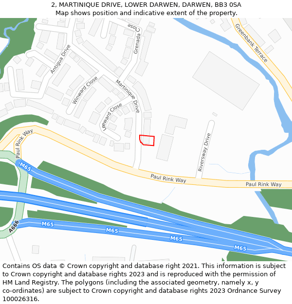 2, MARTINIQUE DRIVE, LOWER DARWEN, DARWEN, BB3 0SA: Location map and indicative extent of plot