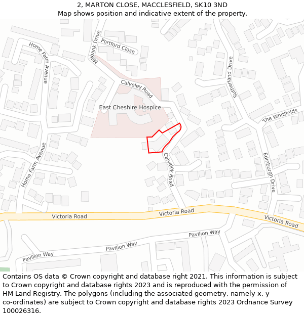 2, MARTON CLOSE, MACCLESFIELD, SK10 3ND: Location map and indicative extent of plot