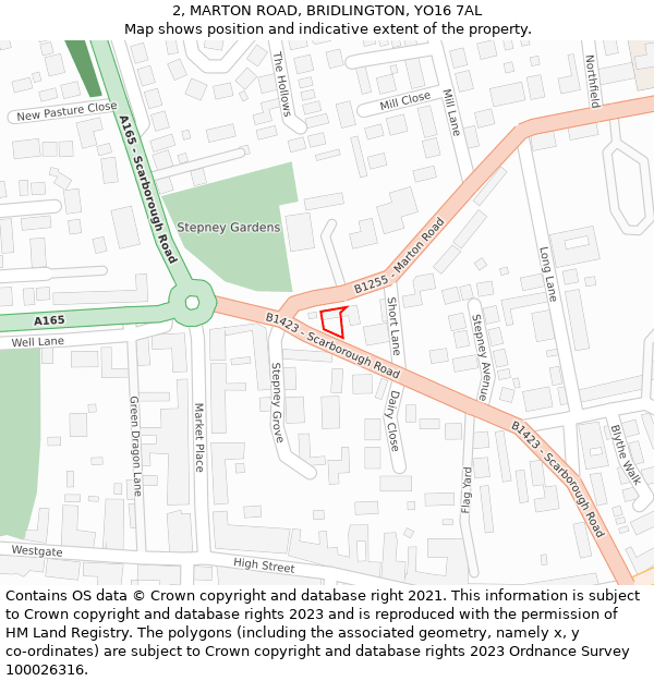 2, MARTON ROAD, BRIDLINGTON, YO16 7AL: Location map and indicative extent of plot