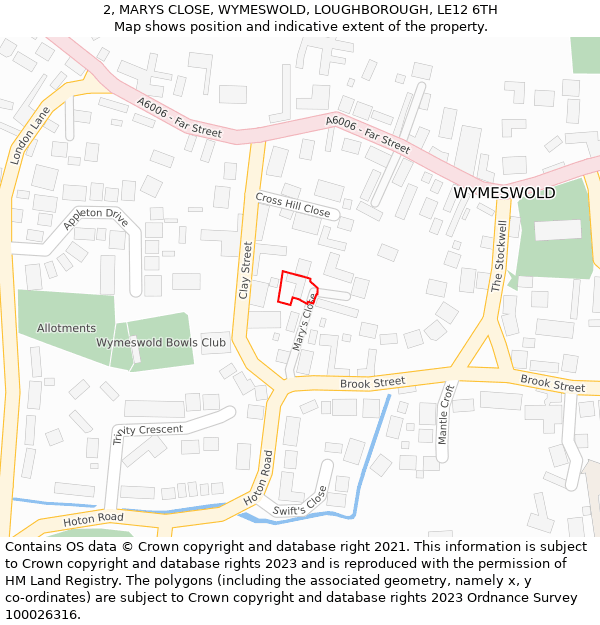 2, MARYS CLOSE, WYMESWOLD, LOUGHBOROUGH, LE12 6TH: Location map and indicative extent of plot