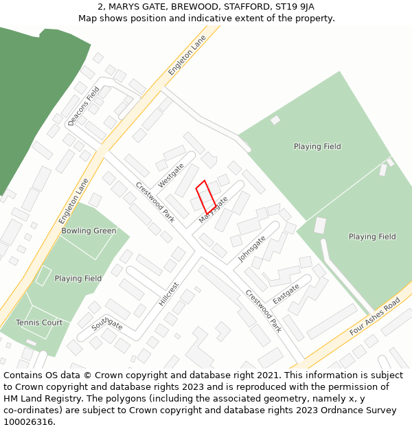 2, MARYS GATE, BREWOOD, STAFFORD, ST19 9JA: Location map and indicative extent of plot