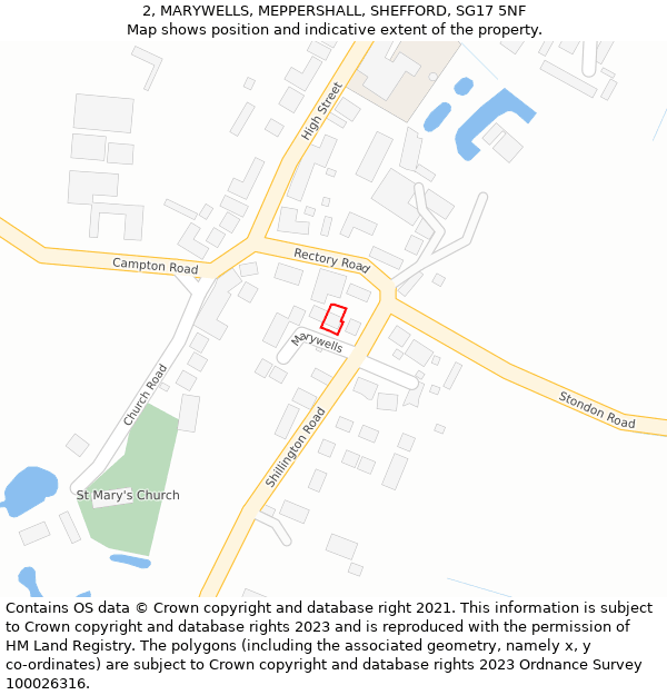 2, MARYWELLS, MEPPERSHALL, SHEFFORD, SG17 5NF: Location map and indicative extent of plot