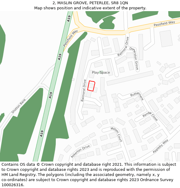 2, MASLIN GROVE, PETERLEE, SR8 1QN: Location map and indicative extent of plot