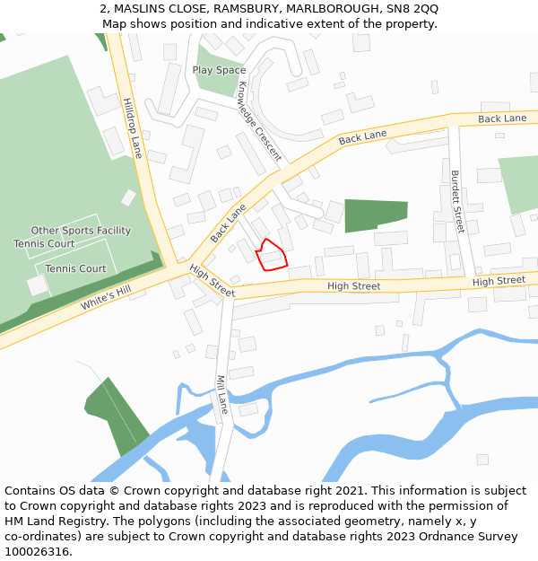 2, MASLINS CLOSE, RAMSBURY, MARLBOROUGH, SN8 2QQ: Location map and indicative extent of plot