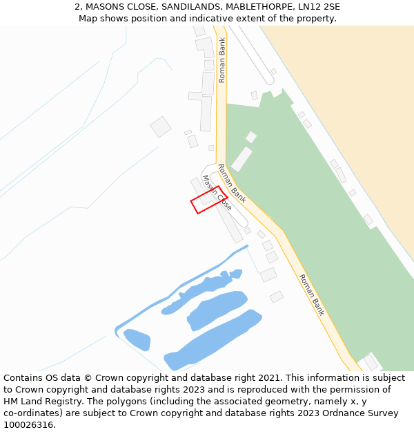 2, MASONS CLOSE, SANDILANDS, MABLETHORPE, LN12 2SE: Location map and indicative extent of plot