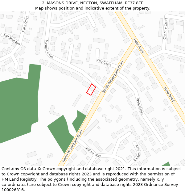 2, MASONS DRIVE, NECTON, SWAFFHAM, PE37 8EE: Location map and indicative extent of plot