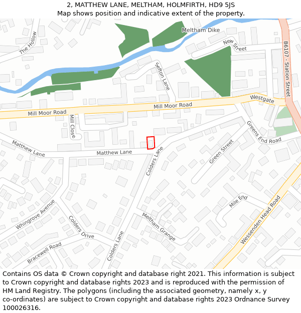 2, MATTHEW LANE, MELTHAM, HOLMFIRTH, HD9 5JS: Location map and indicative extent of plot