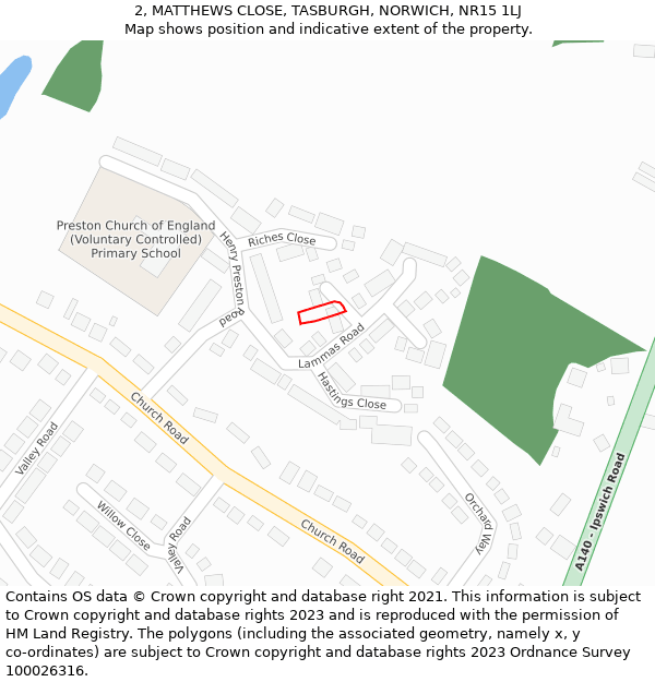 2, MATTHEWS CLOSE, TASBURGH, NORWICH, NR15 1LJ: Location map and indicative extent of plot