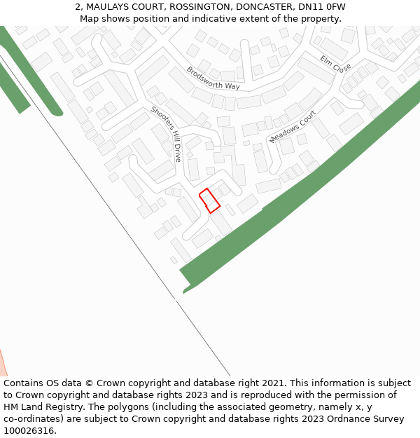 2, MAULAYS COURT, ROSSINGTON, DONCASTER, DN11 0FW: Location map and indicative extent of plot