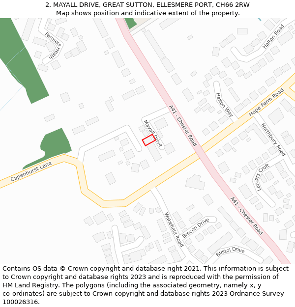 2, MAYALL DRIVE, GREAT SUTTON, ELLESMERE PORT, CH66 2RW: Location map and indicative extent of plot