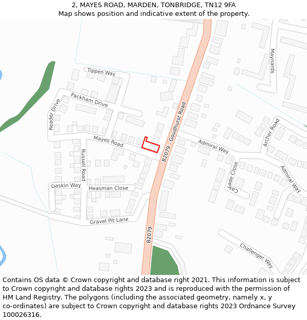 2, MAYES ROAD, MARDEN, TONBRIDGE, TN12 9FA: Location map and indicative extent of plot