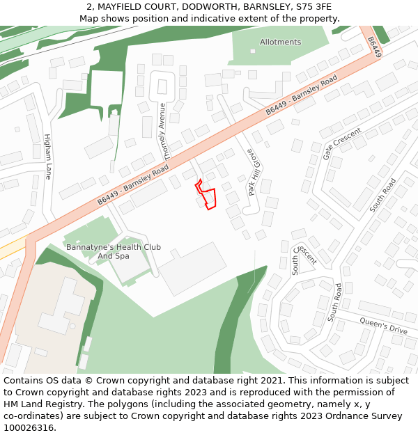 2, MAYFIELD COURT, DODWORTH, BARNSLEY, S75 3FE: Location map and indicative extent of plot