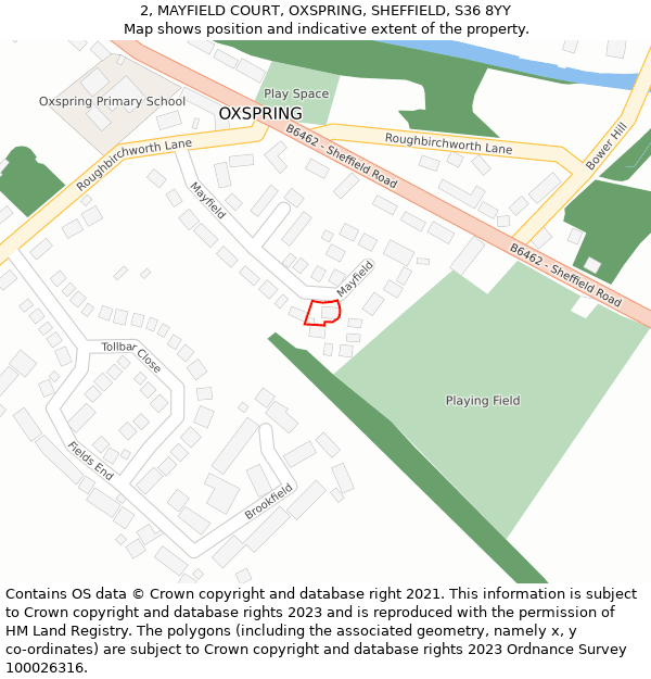 2, MAYFIELD COURT, OXSPRING, SHEFFIELD, S36 8YY: Location map and indicative extent of plot
