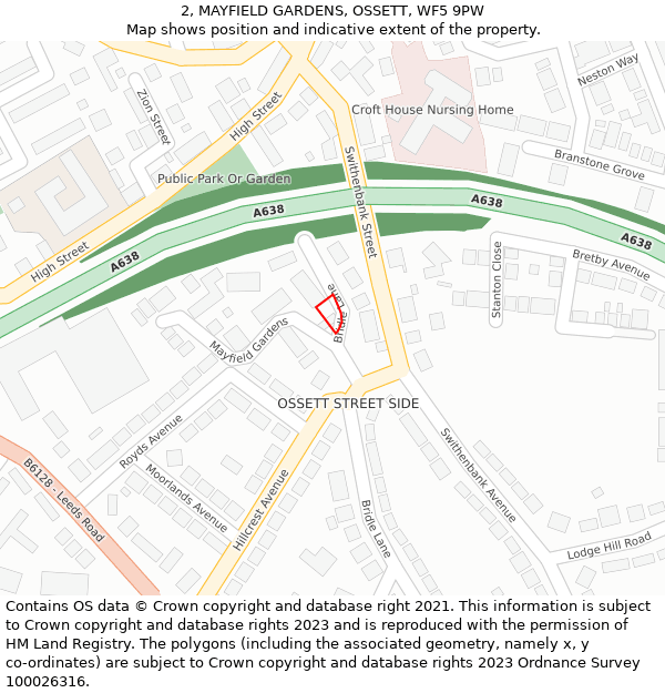 2, MAYFIELD GARDENS, OSSETT, WF5 9PW: Location map and indicative extent of plot