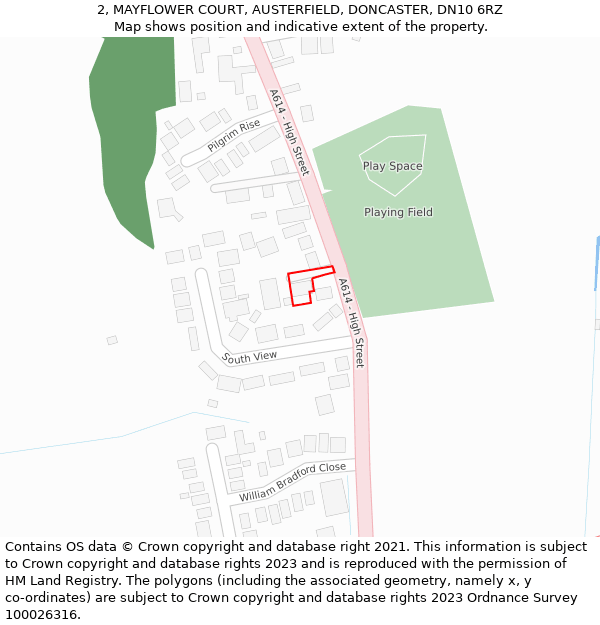 2, MAYFLOWER COURT, AUSTERFIELD, DONCASTER, DN10 6RZ: Location map and indicative extent of plot