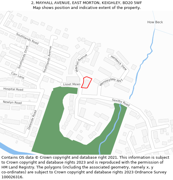 2, MAYHALL AVENUE, EAST MORTON, KEIGHLEY, BD20 5WF: Location map and indicative extent of plot