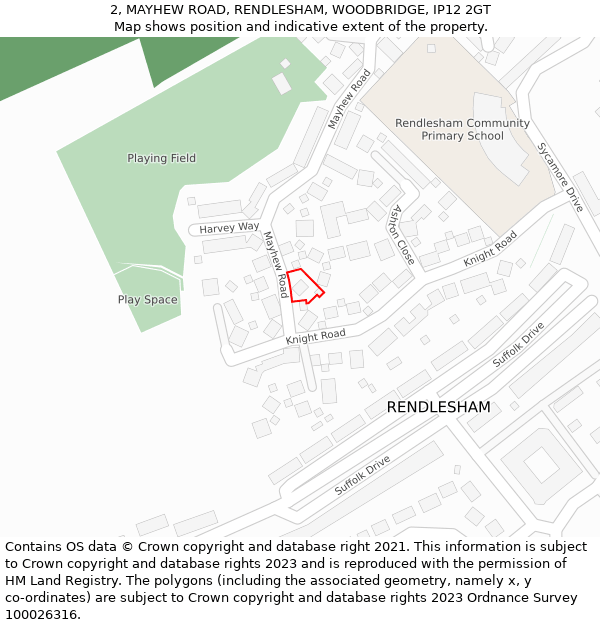2, MAYHEW ROAD, RENDLESHAM, WOODBRIDGE, IP12 2GT: Location map and indicative extent of plot