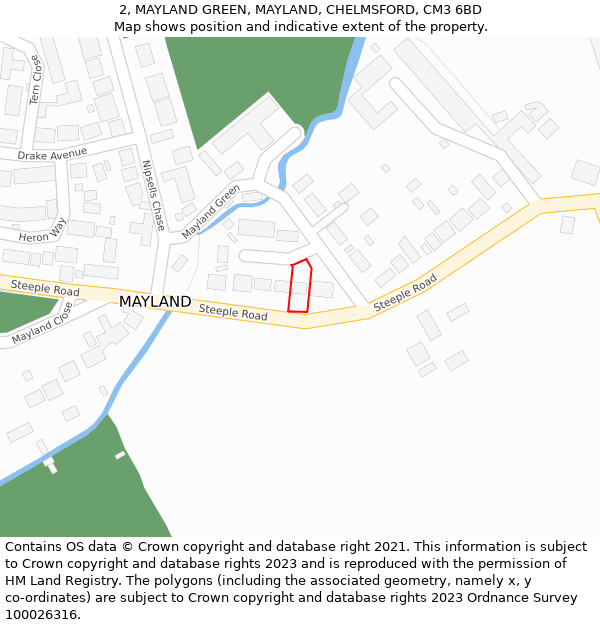 2, MAYLAND GREEN, MAYLAND, CHELMSFORD, CM3 6BD: Location map and indicative extent of plot