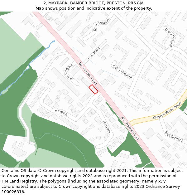 2, MAYPARK, BAMBER BRIDGE, PRESTON, PR5 8JA: Location map and indicative extent of plot