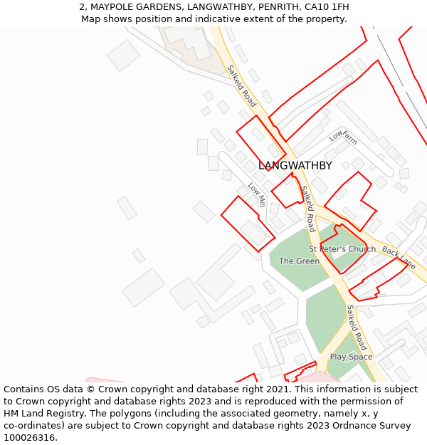 2, MAYPOLE GARDENS, LANGWATHBY, PENRITH, CA10 1FH: Location map and indicative extent of plot