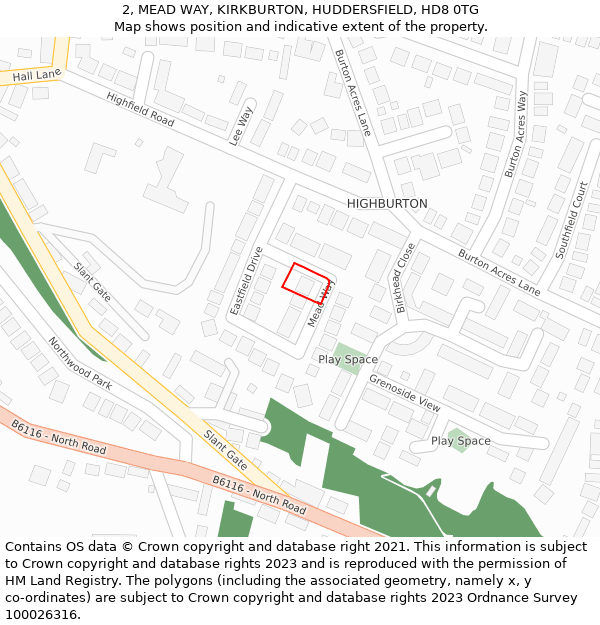 2, MEAD WAY, KIRKBURTON, HUDDERSFIELD, HD8 0TG: Location map and indicative extent of plot