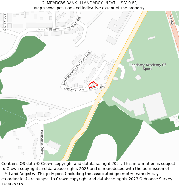 2, MEADOW BANK, LLANDARCY, NEATH, SA10 6FJ: Location map and indicative extent of plot