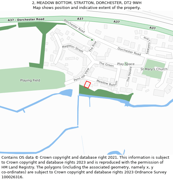 2, MEADOW BOTTOM, STRATTON, DORCHESTER, DT2 9WH: Location map and indicative extent of plot