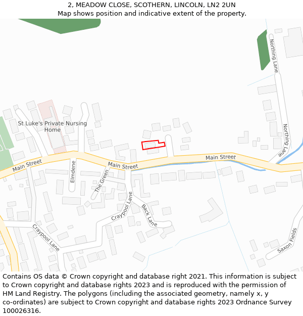 2, MEADOW CLOSE, SCOTHERN, LINCOLN, LN2 2UN: Location map and indicative extent of plot